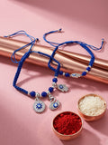 NVR Set of 2 Blue & Silver Evil Eye Design Bhaiya Bhabhi Rakhi with Roli Chawal Chandan | Grocsy