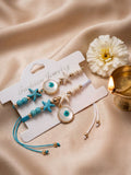 NVR Set of 2 Blue Evil Eye & White Pearl Bhaiya Bhabhi Rakhi with Roli Chawal Chandan | Grocsy