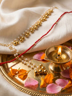 NVR Set of 2 Pearls Gold Toned Bhaiya Bhabhi Rakhi With Roli Chawal Chandan Mishri | Grocsy