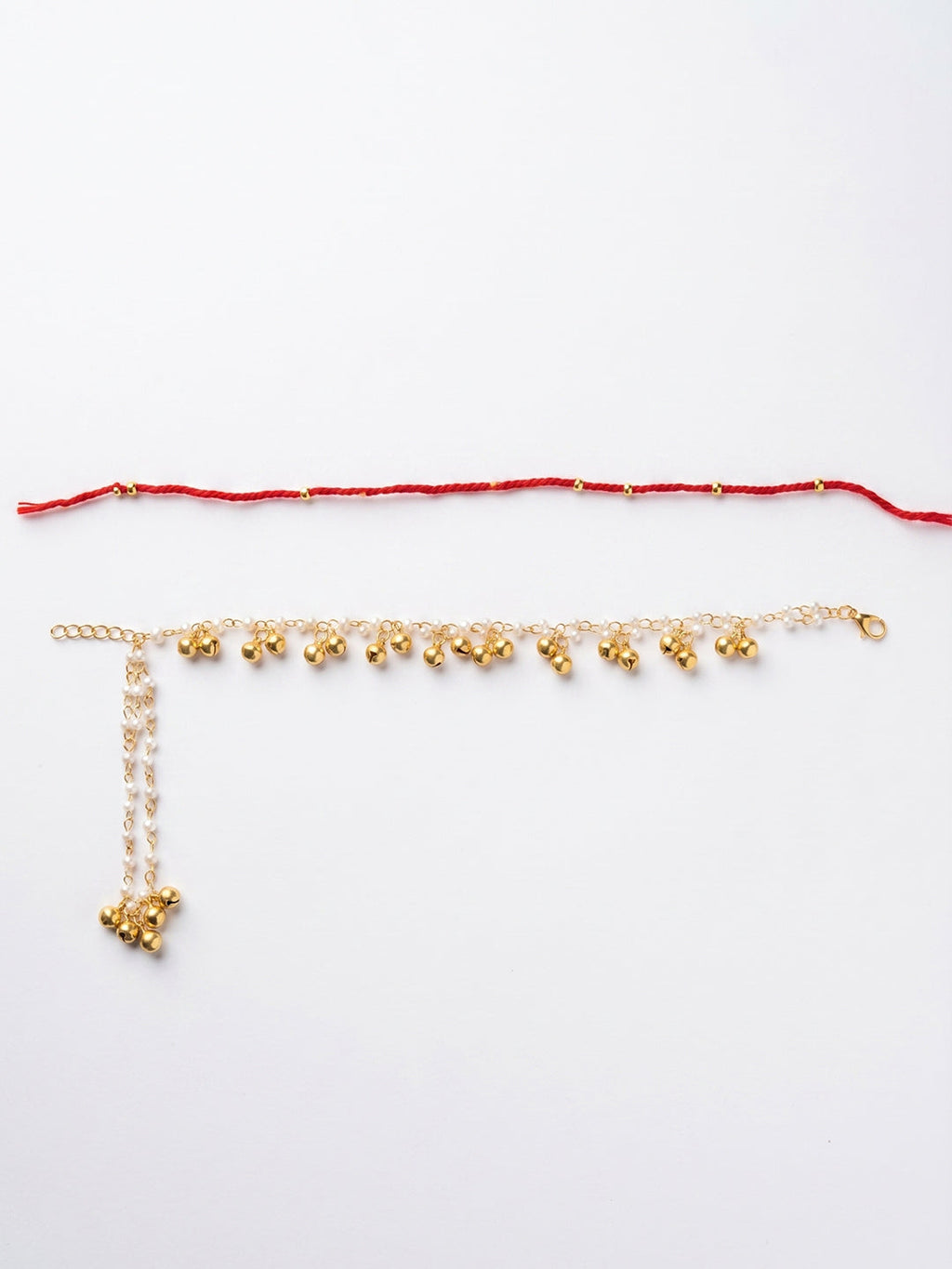 NVR Set of 2 Pearls Gold Toned Bhaiya Bhabhi Rakhi With Roli Chawal Chandan Mishri | Grocsy