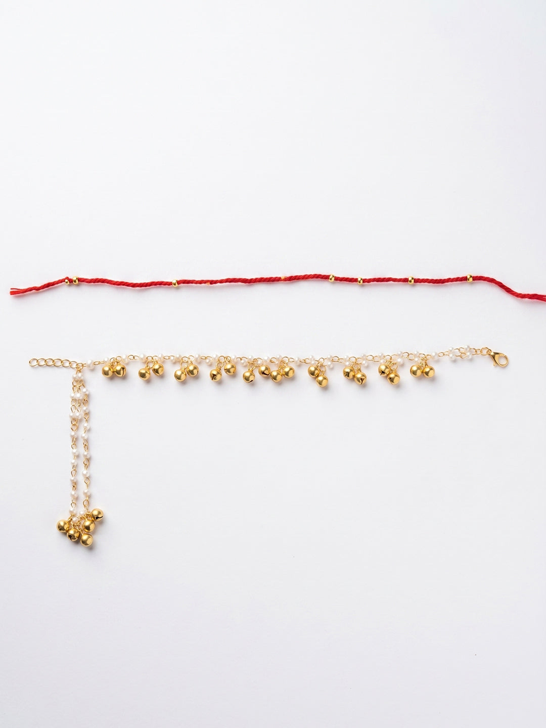 NVR Set of 2 Pearls Gold Toned Bhaiya Bhabhi Rakhi With Roli Chawal Chandan Mishri | Grocsy