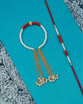NVR Set of 2 White Pearls & Red Artificial Beads Bhaiya Bhabhi Rakhi with Roli Chawal | Grocsy