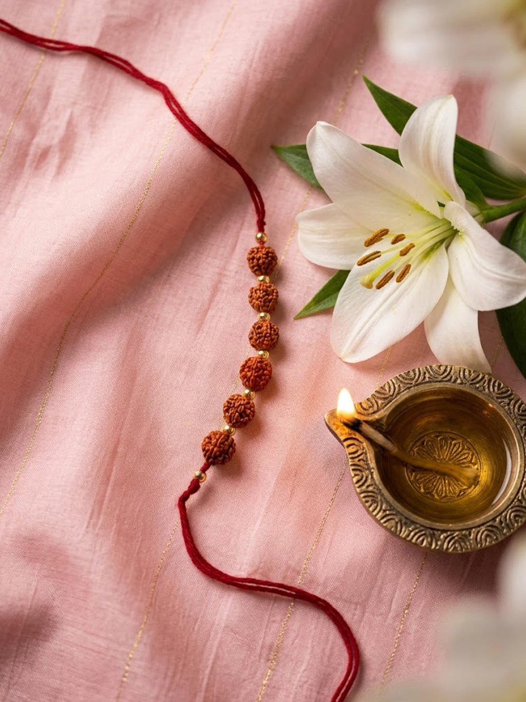 NVR Religious Rudraksh Thread Rakhi With Roli Chawal Chandan Mishri | Grocsy