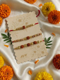 NVR Set of 3 Religious Rudraksh Red Thread Rakhi With Roli Chawal Chandan Mishri | Grocsy
