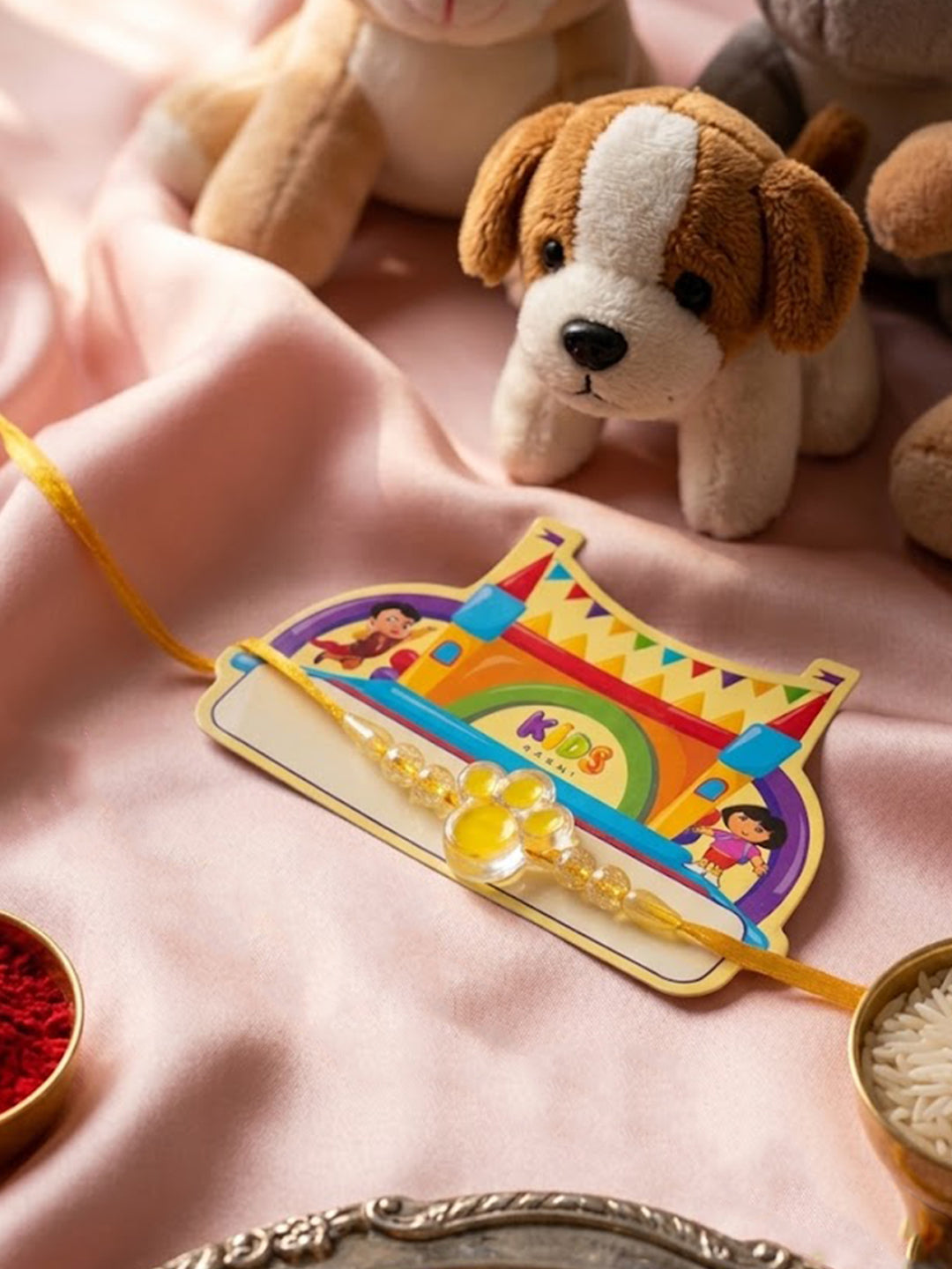 NVR Transparent Beads Kids Rakhi With Roli Chawal Chandan Mishri | Grocsy