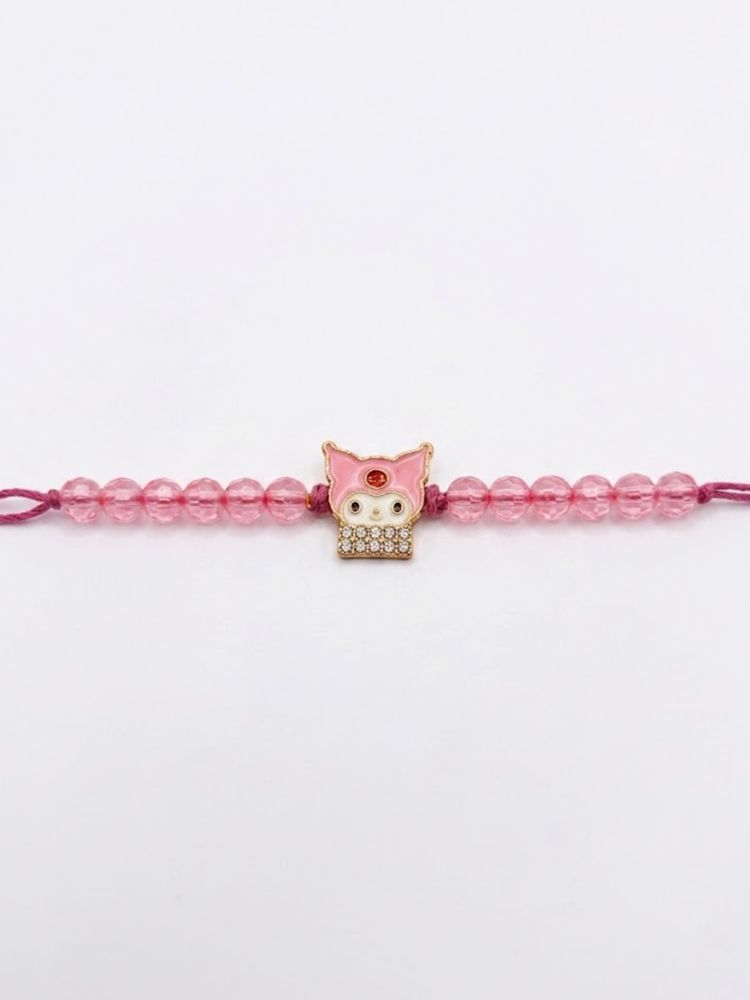 NVR Pink Transparent Beaded Cartoon Character Kids Rakhi with Roli Chawal Chandan Mishri | Grocsy