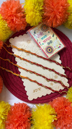 NVR Set of 4 Yellow & Red Thread Rakhi with Roli Chawal Chandan Mishri | Grocsy