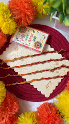 NVR Set of 4 Yellow & Red Thread Rakhi with Roli Chawal Chandan Mishri | Grocsy