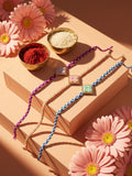 NVR Set of 3 Multicolor AD Thread Rakhi with Roli Chawal Chandan Mishri | Grocsy