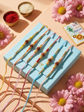 NVR Set of 6 Rudraksh & Artificial Beads Thread Rakhi with Roli Chawal Chandan Mishri | Grocsy