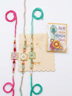 NVR Set of 3 Multicolor AD Thread Rakhi with Roli Chawal Chandan Mishri | Grocsy