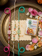 NVR Set of 3 Multicolor AD Thread Rakhi with Roli Chawal Chandan Mishri | Grocsy