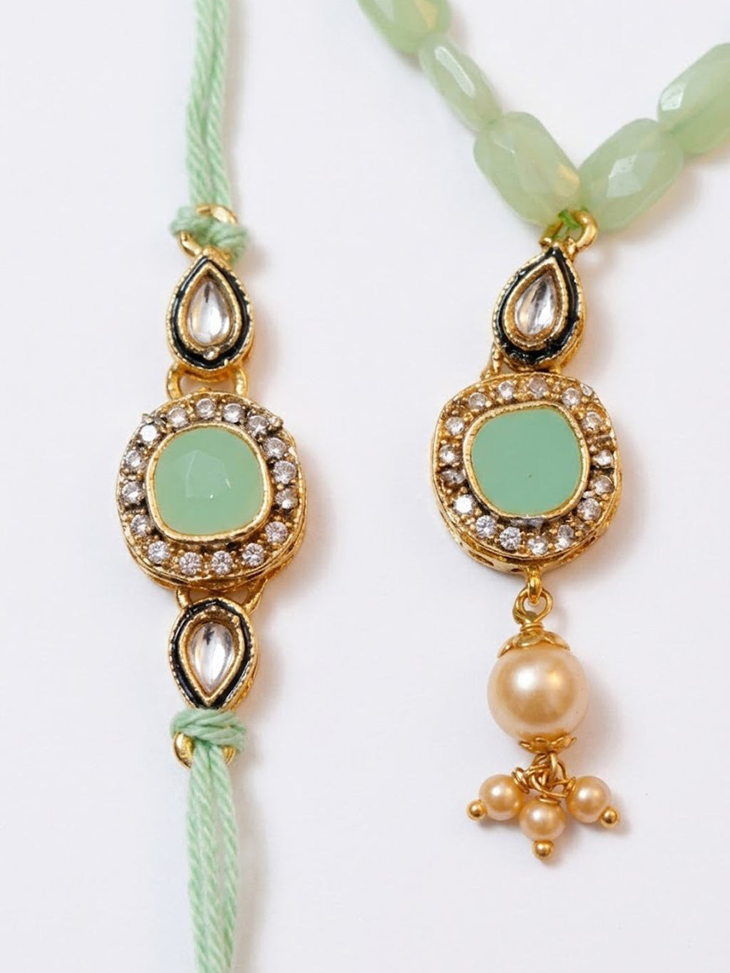 NVR Set of 2 Artificial Stones & Beads Bhaiya Bhabhi Rakhi with Roli Chawal Chandan | Grocsy