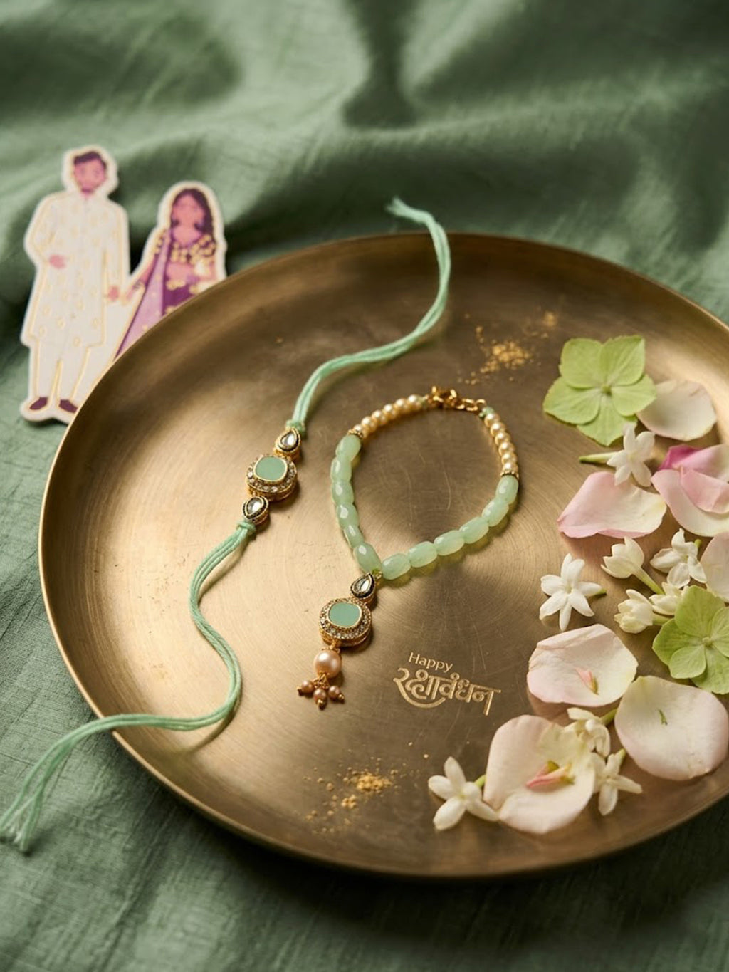 NVR Set of 2 Artificial Stones & Beads Bhaiya Bhabhi Rakhi with Roli Chawal Chandan | Grocsy