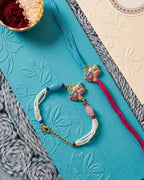 NVR Set of 2 Artificial Beads Radha Krishna Bhaiya Bhabhi Rakhi with Roli Chawal Chandan | Grocsy