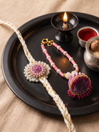 NVR Set of 2 Floral Perals Jhumka Design Bhaiya Bhabhi Rakhi with Roli Chawal Chandan | Grocsy