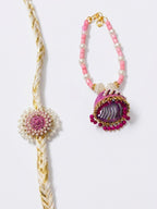 NVR Set of 2 Floral Perals Jhumka Design Bhaiya Bhabhi Rakhi with Roli Chawal Chandan | Grocsy