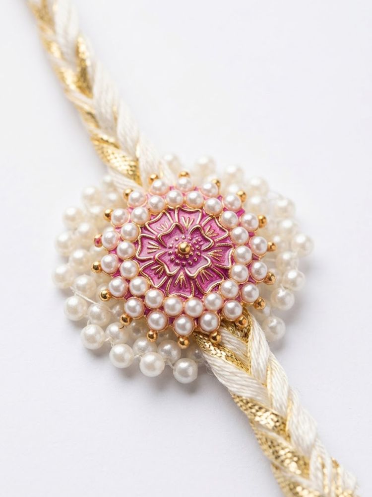 NVR Set of 2 Floral Perals Jhumka Design Bhaiya Bhabhi Rakhi with Roli Chawal Chandan | Grocsy