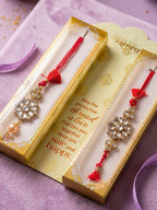 NVR Set of 2 Red Kundan Studded Floral Design Bhaiya Bhabhi Rakhi With Roli Chawal | Grocsy