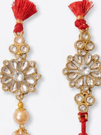 NVR Set of 2 Red Kundan Studded Floral Design Bhaiya Bhabhi Rakhi With Roli Chawal | Grocsy