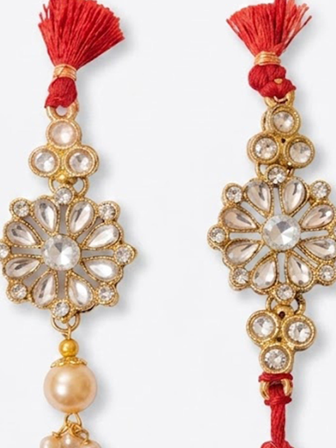 NVR Set of 2 Red Kundan Studded Floral Design Bhaiya Bhabhi Rakhi With Roli Chawal | Grocsy