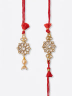 NVR Set of 2 Red Kundan Studded Floral Design Bhaiya Bhabhi Rakhi With Roli Chawal | Grocsy