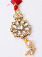 NVR Set of 2 Red Kundan Studded Floral Design Bhaiya Bhabhi Rakhi With Roli Chawal | Grocsy