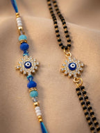 NVR Set of 2 Blue Evil Eye Artificial Stones Bhaiya Bhabhi Rakhi with Roli Chawal Chandan | Grocsy