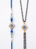 NVR Set of 2 Blue Evil Eye Artificial Stones Bhaiya Bhabhi Rakhi with Roli Chawal Chandan | Grocsy