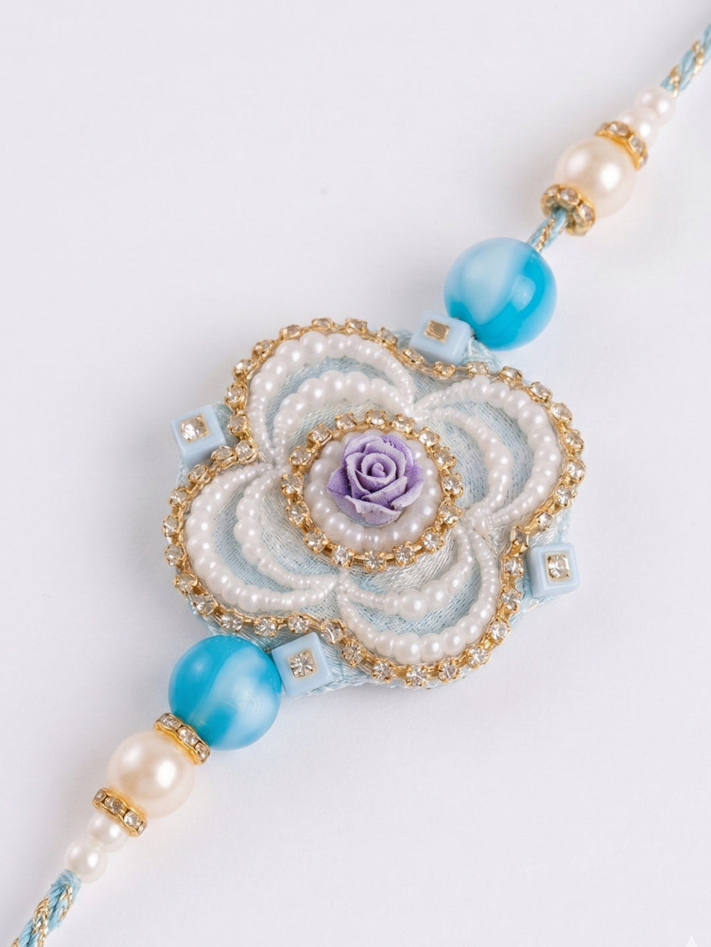 NVR Set of 2 Pearls & Artificial Stones Floral Bhaiya Bhabhi Rakhi with Roli Chawal | Grocsy