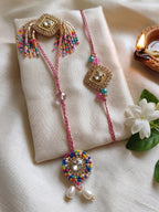 NVR Set of 2 White Artificial Stones Golden Toned Bhaiya Bhabhi Rakhi With Roli Chawal | Grocsy