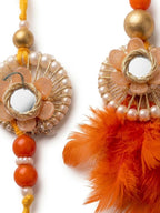 NVR Set of 4 Yellow Artificial Beads & White Pearls Bhaiya Bhabhi Rakhi With Roli Chawal | Grocsy