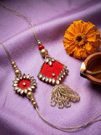 NVR Set of 2 Kundan Studded & Artificial Stones Bhaiya Bhabhi Rakhi with Roli Chawal | Grocsy
