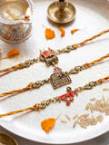 NVR Set of 3 Multicolor Mahadev Divine Thread Rakhi with Roli Chawal Chandan Mishri | Grocsy