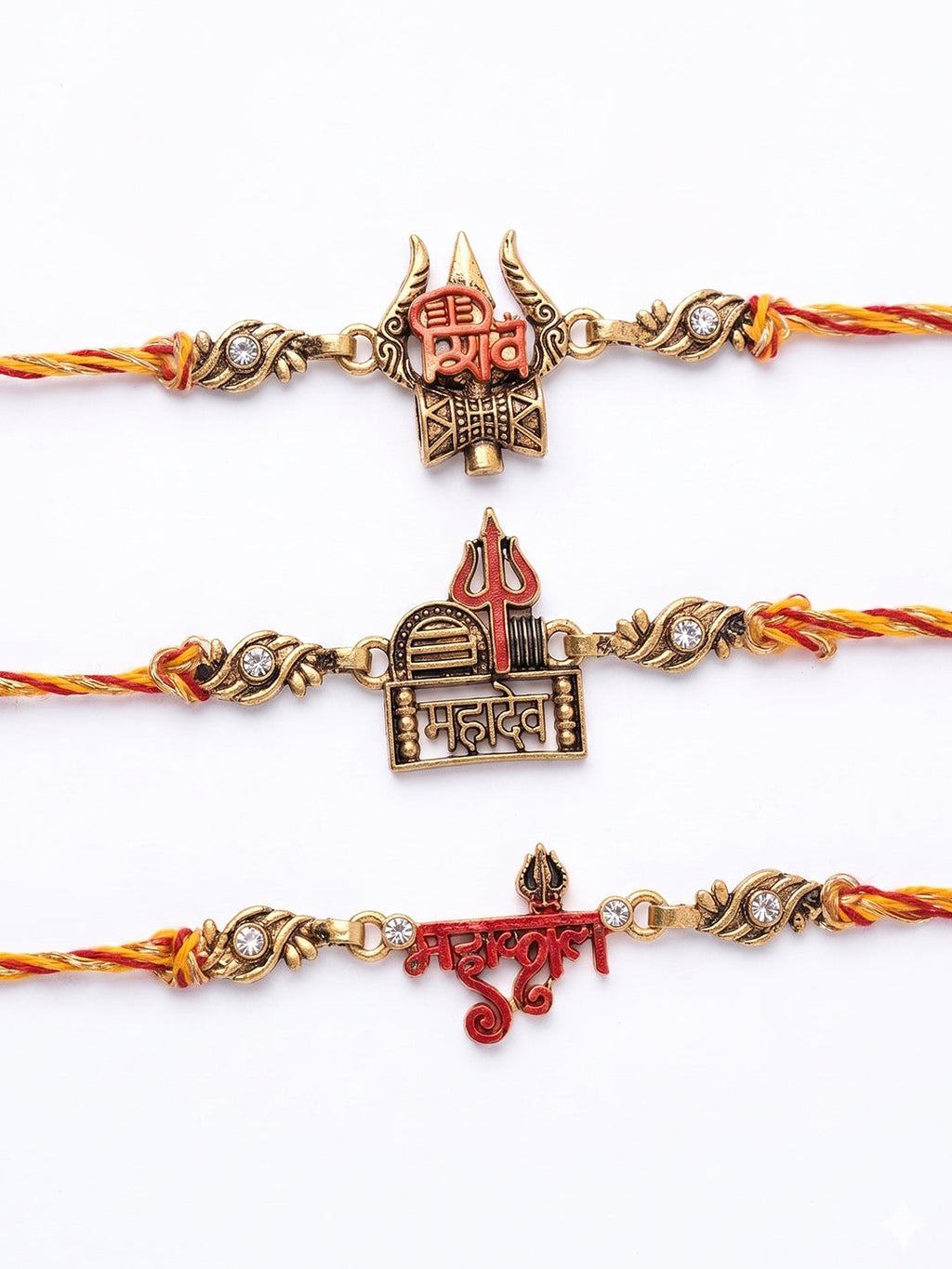 NVR Set of 3 Multicolor Mahadev Divine Thread Rakhi with Roli Chawal Chandan Mishri | Grocsy