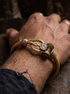 NVR Gold Plated Trishool Design Rudraksh Rakhi Bracelet with Roli Chawal Chandan Mishri | Grocsy