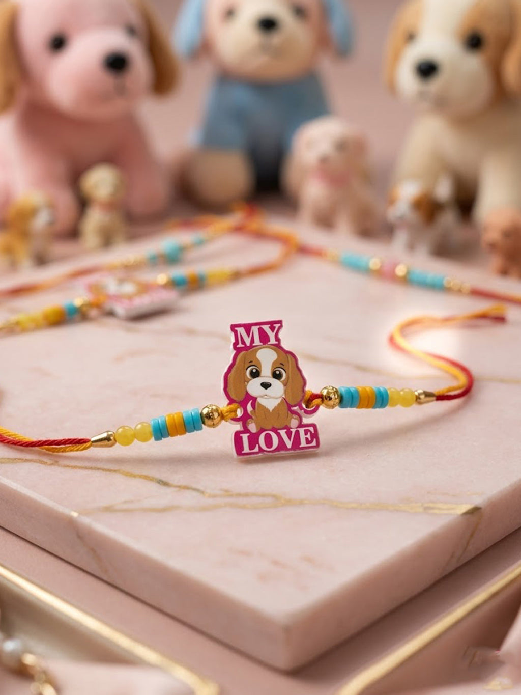 NVR Stylish Artificial Beads Kids Thread Rakhi with Roli Chawal Chandan Mishri | Grocsy
