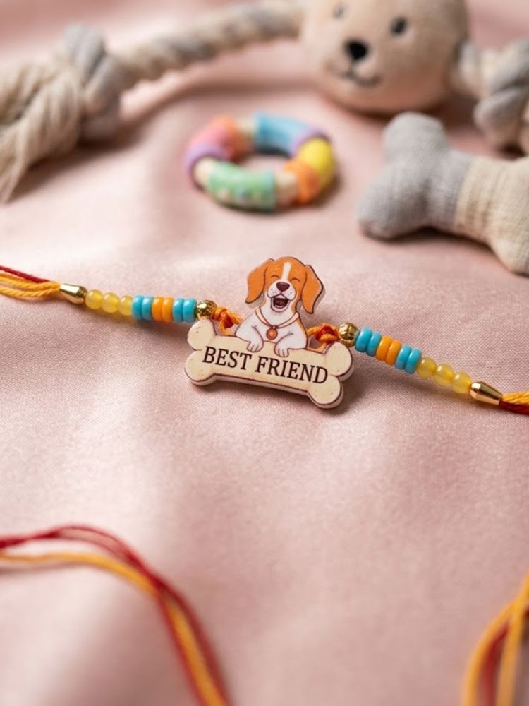 NVR Stylish Artificial Beads Kids Thread Rakhi with Roli Chawal Chandan Mishri | Grocsy