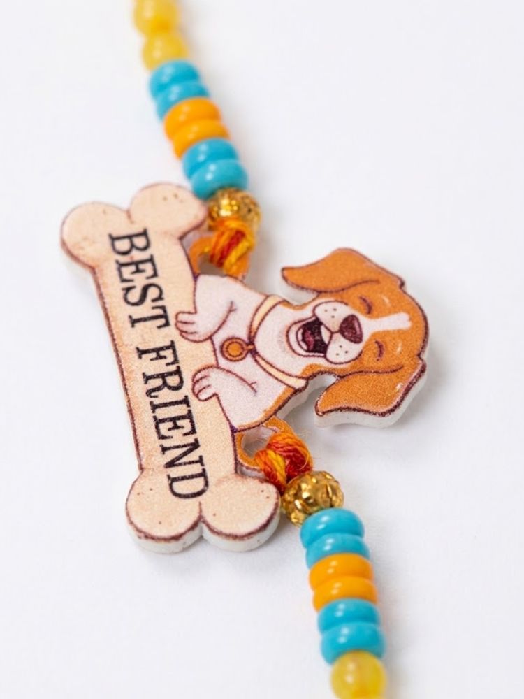 NVR Stylish Artificial Beads Kids Thread Rakhi with Roli Chawal Chandan Mishri | Grocsy