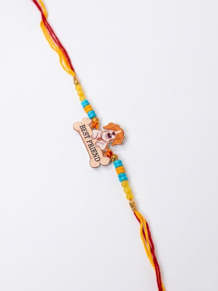 NVR Stylish Artificial Beads Kids Thread Rakhi with Roli Chawal Chandan Mishri | Grocsy