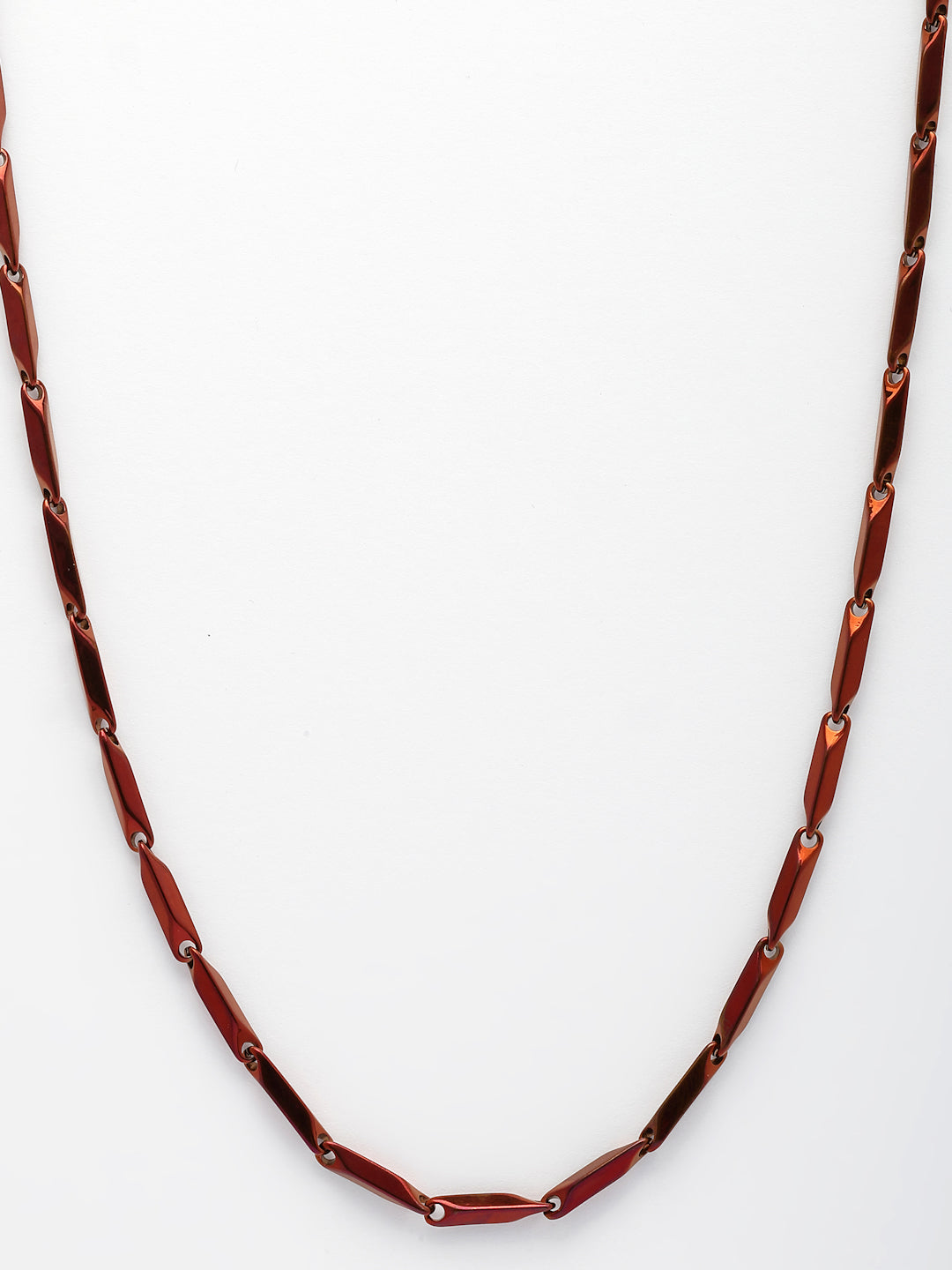 NVR Men Maroon Rhodium-Plated Stainless Steel Chain | Grocsy