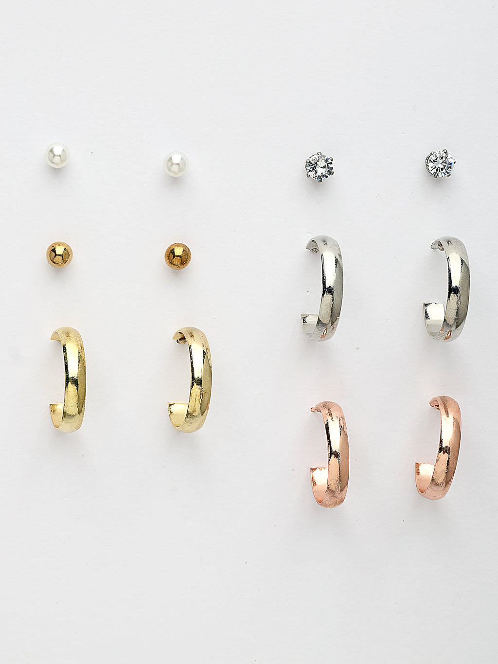 NVR Women's Set of 6 Rhodium-Plated Contemporary Half Hoop Earrings