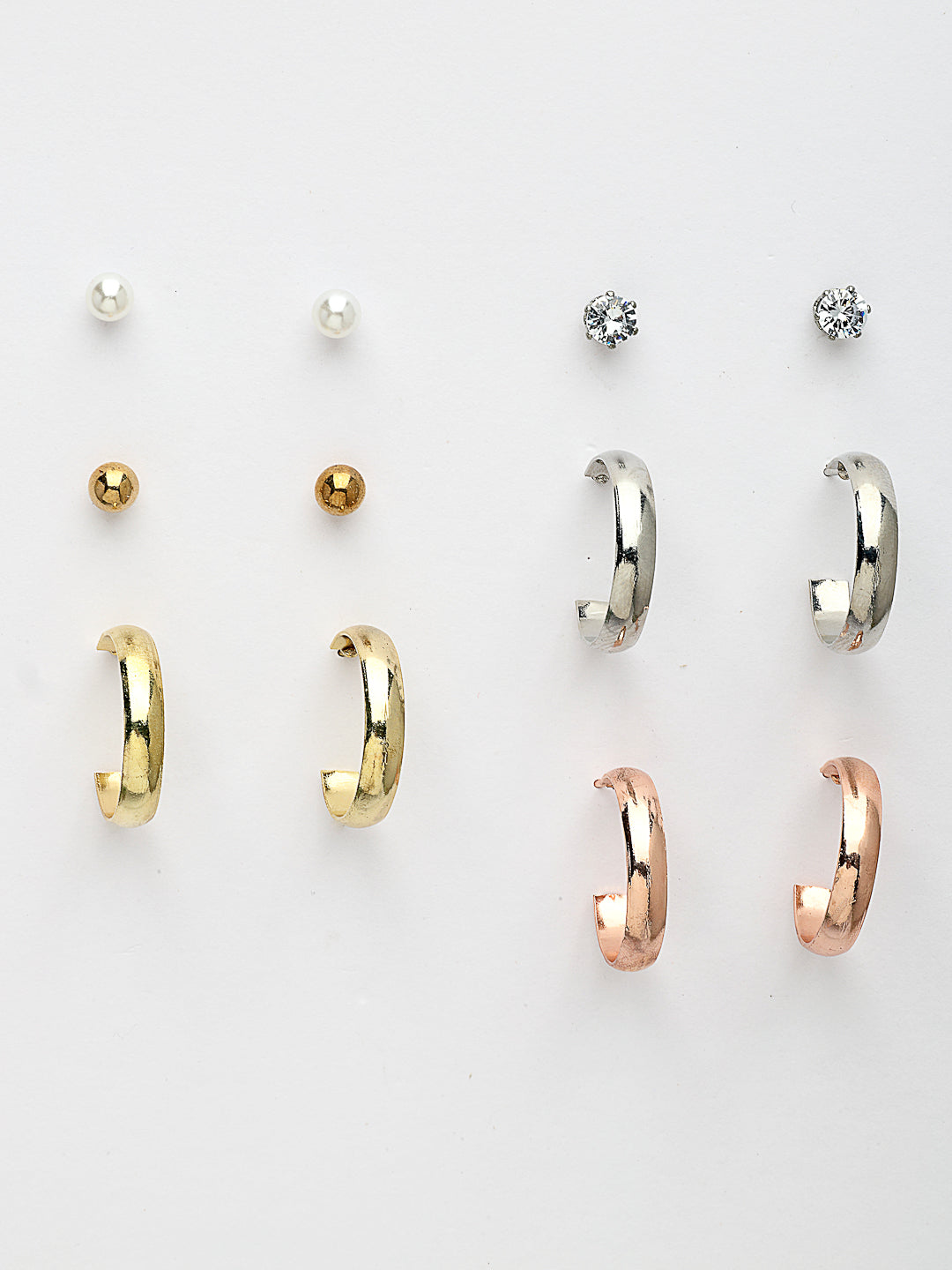 NVR Women's Set of 6 Rhodium-Plated Contemporary Half Hoop Earrings