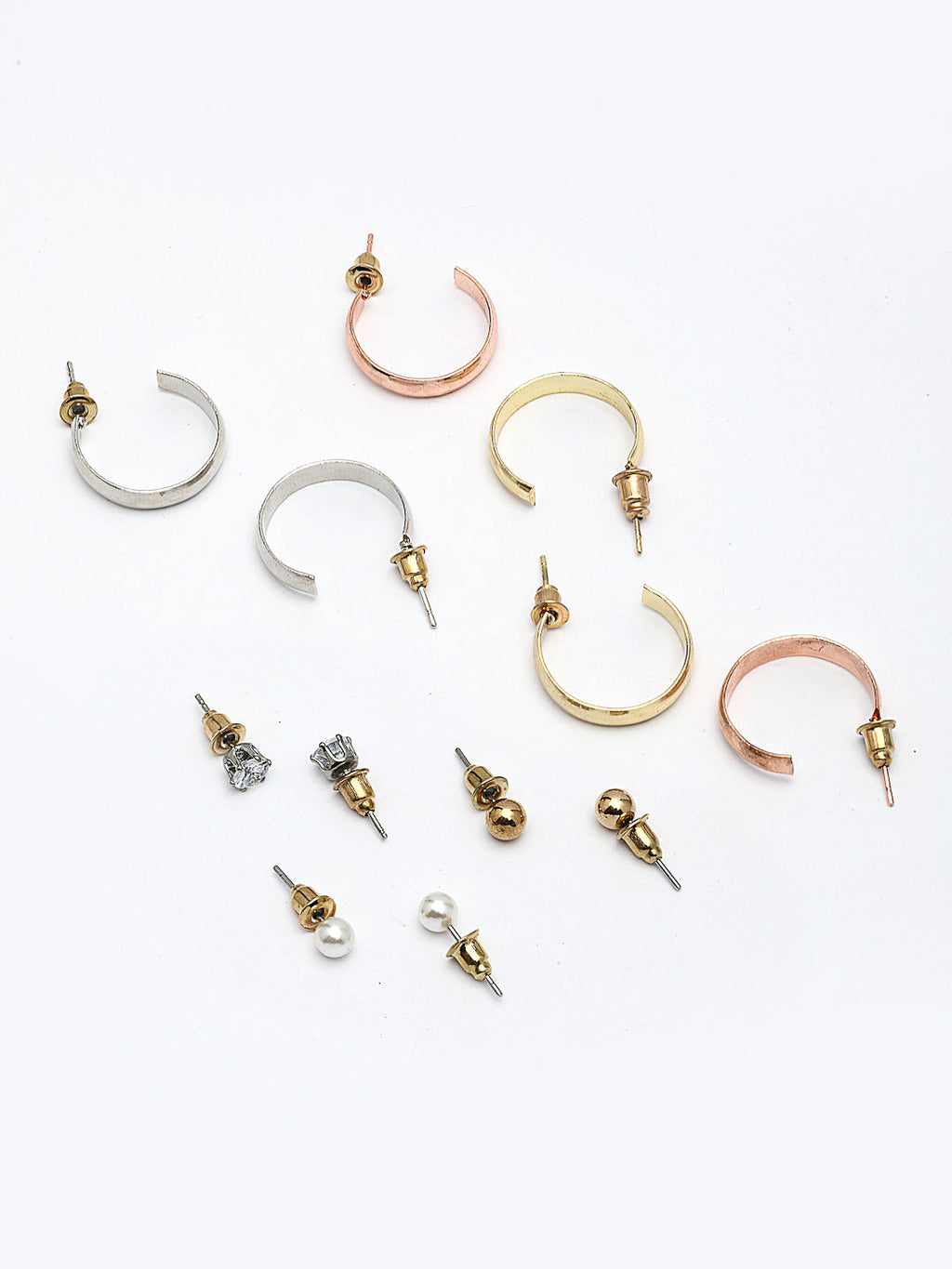 NVR Women's Set of 6 Rhodium-Plated Contemporary Half Hoop Earrings
