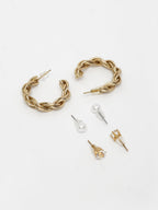 NVR Women's Set of 3 Gold-Polished Artificial Stones Half Hoop Earrings