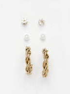 NVR Women's Set of 3 Gold-Polished Artificial Stones Half Hoop Earrings