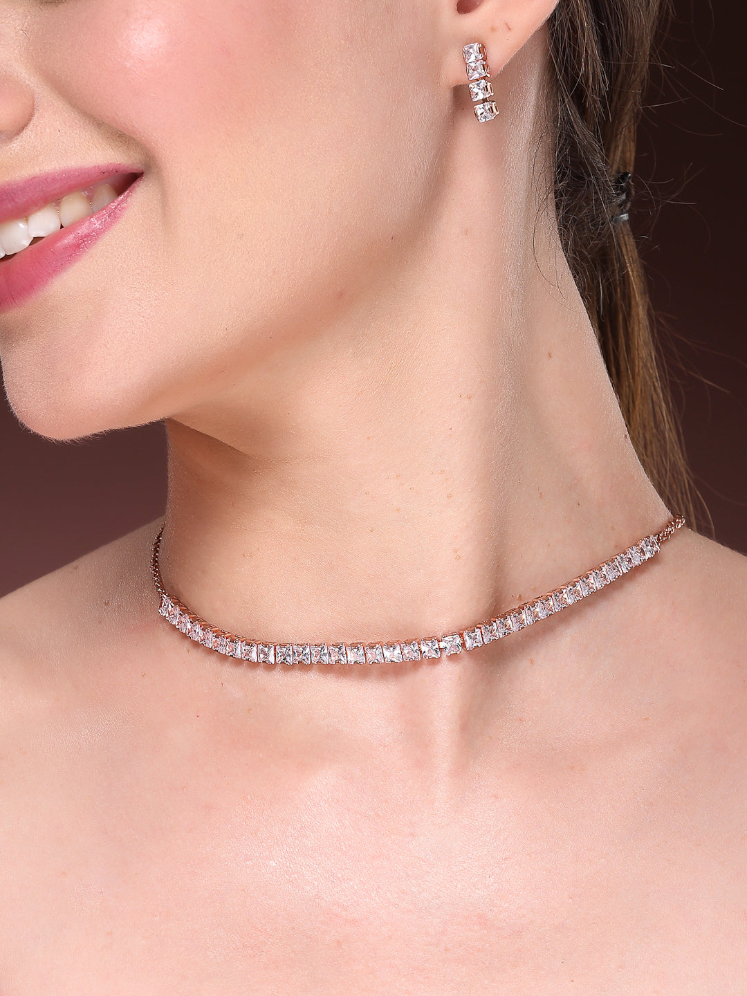 NVR Women's Rose Gold-Polished CZ-Studded Jewellery Set | Grocsy