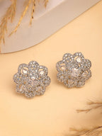 NVR Women's Silver-Plated AD- Studded Circular Shaped Studs Earring | Grocsy