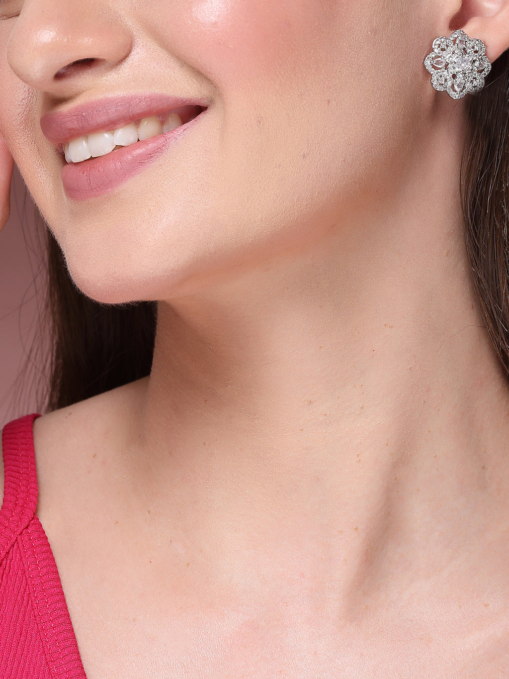 NVR Women's Silver-Plated AD- Studded Circular Shaped Studs Earring | Grocsy