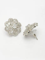 NVR Women's Silver-Plated AD- Studded Circular Shaped Studs Earring | Grocsy